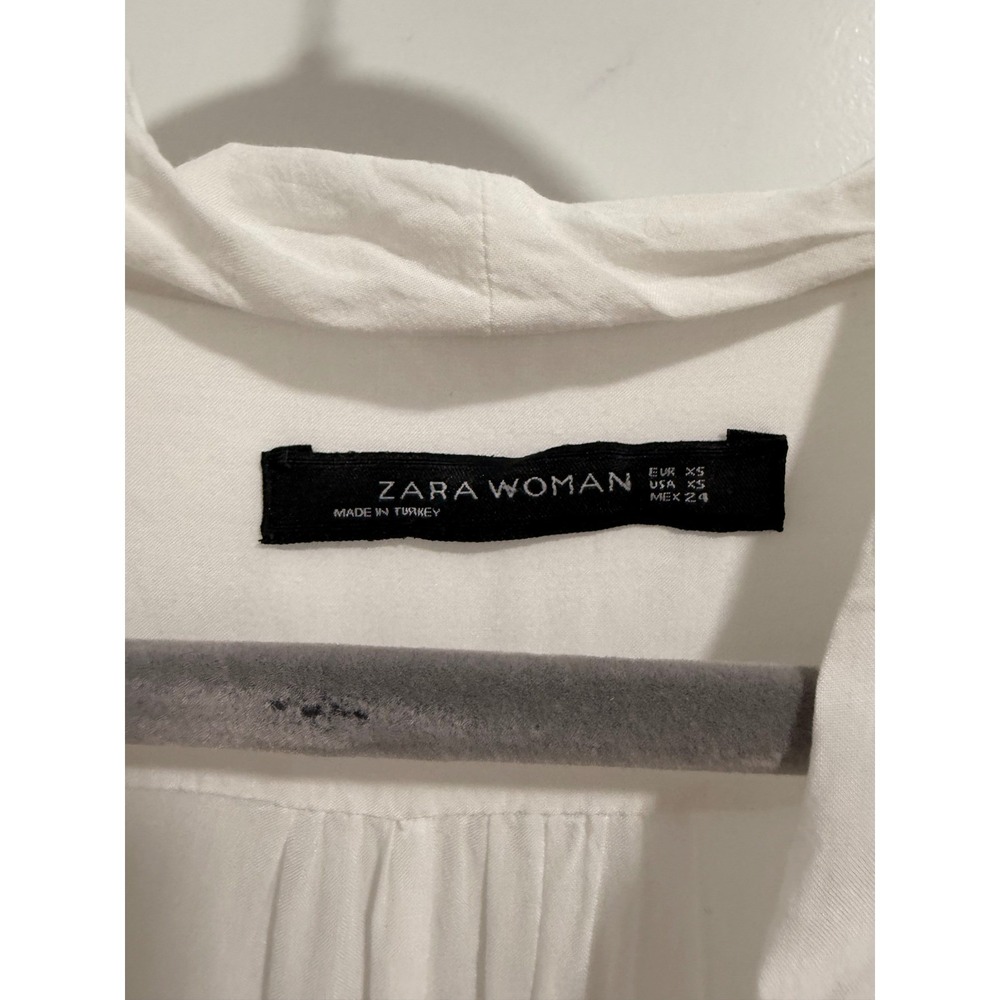 ZARA WOMAN White V Neck Twist Front Long‎ Sleeve Shirt Blouse Top XS - Picture 8 of 9
